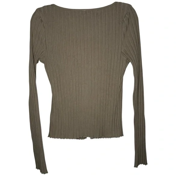 Free People Tilley Fallen Rock Tan Ribbed Button Down Cardigan Size Large NWT - Picture 10 of 12